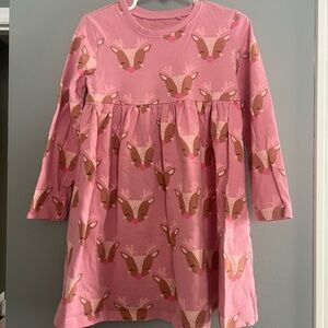 Next Pink Kids Dress with Reindeer Pattern